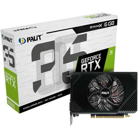 Видеокарта Palit GeForce RTX 3050 6144Mb, StormX 6G (NE63050018JE-1070F) 1xDVI-D, 1xHDMI, 1xDP, Ret