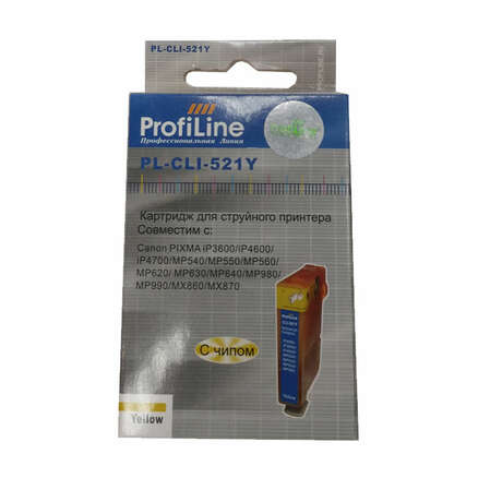 Картридж ProfiLine PL- CLI-521Y Yellow для Canon Pixma Ip3600/IP4600/MP540/MP620/MP630/MP980