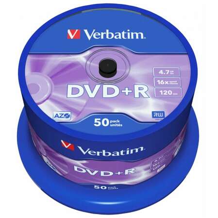 Оптический диск DVD+R диск Verbatim 4,7Gb 16x 50шт. CakeBox (43550)