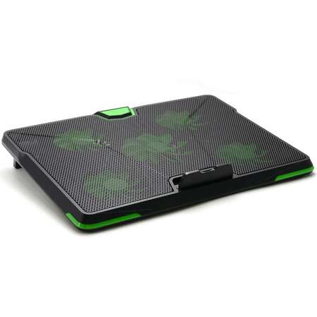 Подставка охлажд. Crown CMLS-132 для ноутбука до 19", 1 вен. 110 мм + 4 вен. 85 мм, Green LED подсветка, черная
