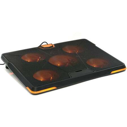 Подставка охлажд. Crown CMLS-133 для ноутбука до 19", 1 вен. 110 мм + 4 вен. 85 мм, Orange LED подсветка, черная