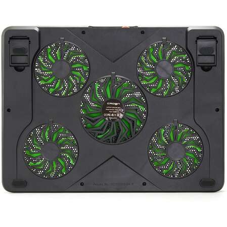 Подставка охлажд. Crown CMLS-132 для ноутбука до 19", 1 вен. 110 мм + 4 вен. 85 мм, Green LED подсветка, черная